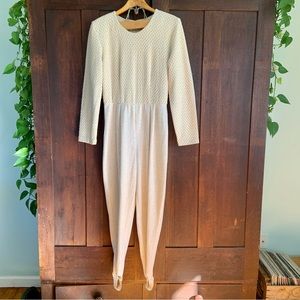 Vintage 80s Knit Cream Stirrup Jumpsuit